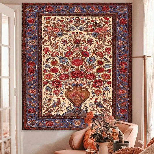Atrippy Vintage Boho Floral Tapestry Wall Hanging, Large Persian Flower Wall Art Tapestries Bedroom Aesthetic, Bohemian Indian Decorative Decor for Living Room Dorm 51×60 Inches