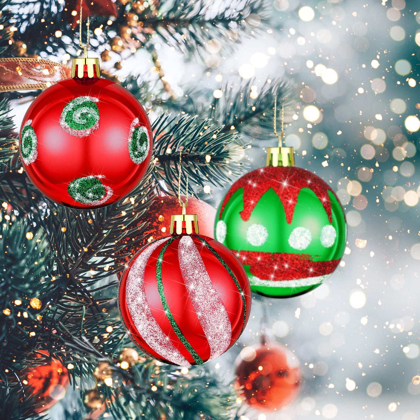 Hungdao 30 Pcs 2.36 Inches Shatterproof Christmas Tree Ball Ornaments Set, Plastic Red Green White Elf Glittering Xmas Hanging Bulbs Pendants for Christmas Tree Decoration Holiday Party Home Decor