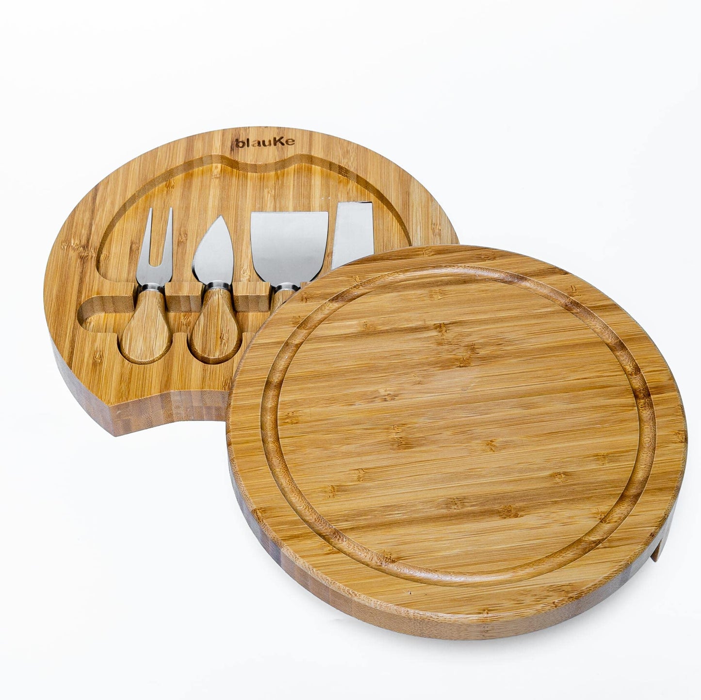 Bamboo Cheese Board and Knife Set - 10 inch Round Charcuterie Board, Serving Tray, Platter, Wood Cheese Set - Gift Idea - BlauKe®