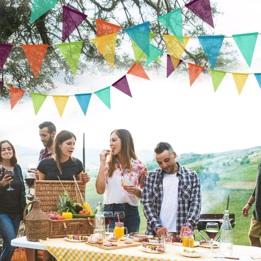 MARFOREVER Imitated Burlap Pennant Banner, 72 ft Rainbow Fabric Triangle Banner Flags Bunting Garland Multicolor Pennant Banners for Birthday Festival Classroom Bridal Outdoor Indoor Party Decorations