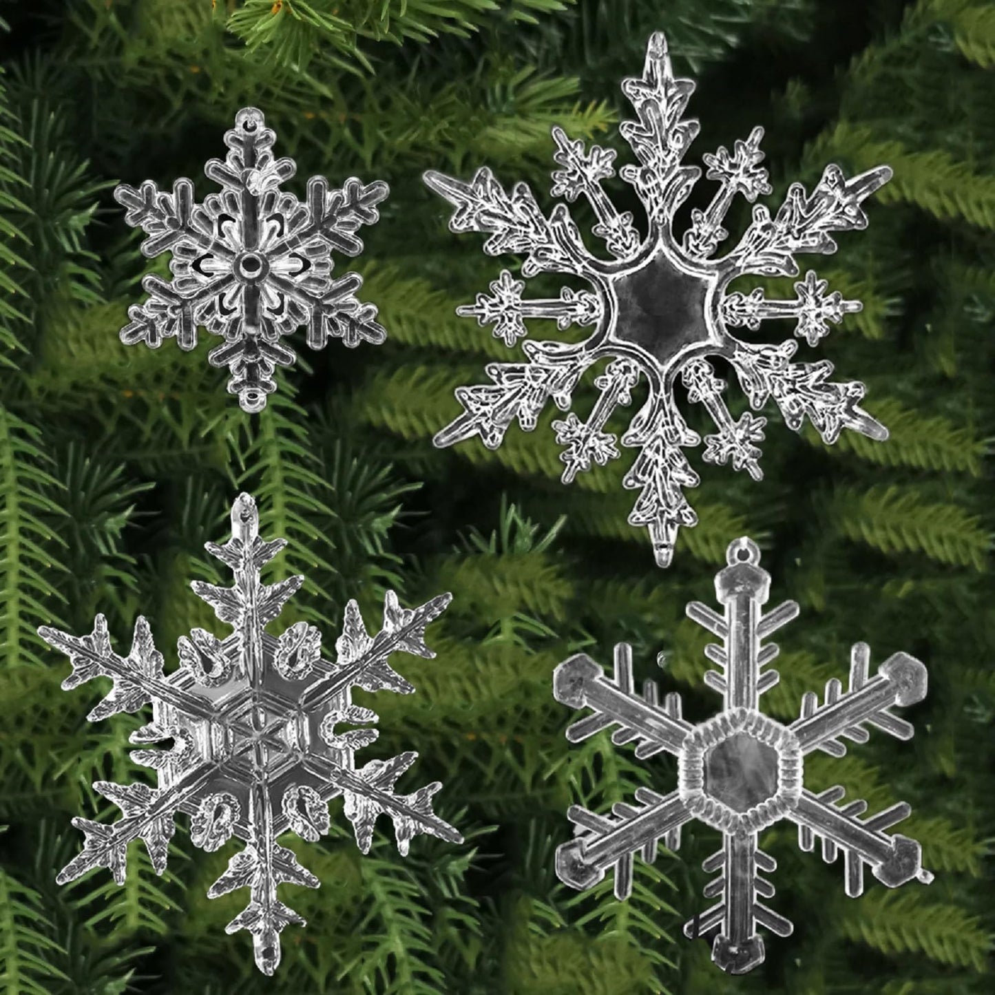 MIAO JIN Plastic Winter Snowflake Ornaments Xmas Tree Hanging Decorations for Christmas Tree Wedding Birthday Party Home Window Door Decorations,24PCS