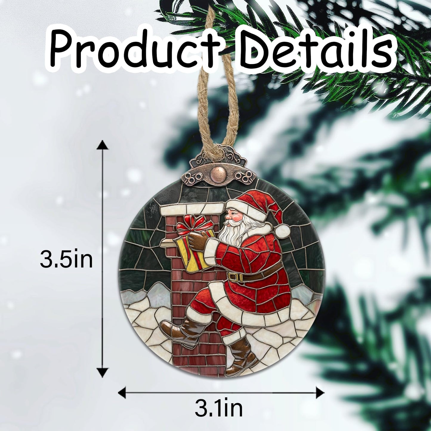 AMDERVEN Stained Glass Christmas Decorations, Santa Claus Delivering Gifts Suncatcher for Window Christmas Tree Hanging Ornaments Sun Catcher Xmas Decor Gifts for Women Men Mom Nana Friend