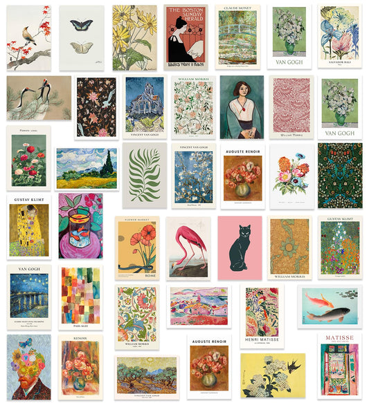 KBKBART 40 Pcs Vintage Wall Collage Kit Maximalist Paintings Art Prints Vintage Famous Artists Aesthetic Prints Cards Photo Wall Decor Aesthetic Collage Dorm Bedroom Decor