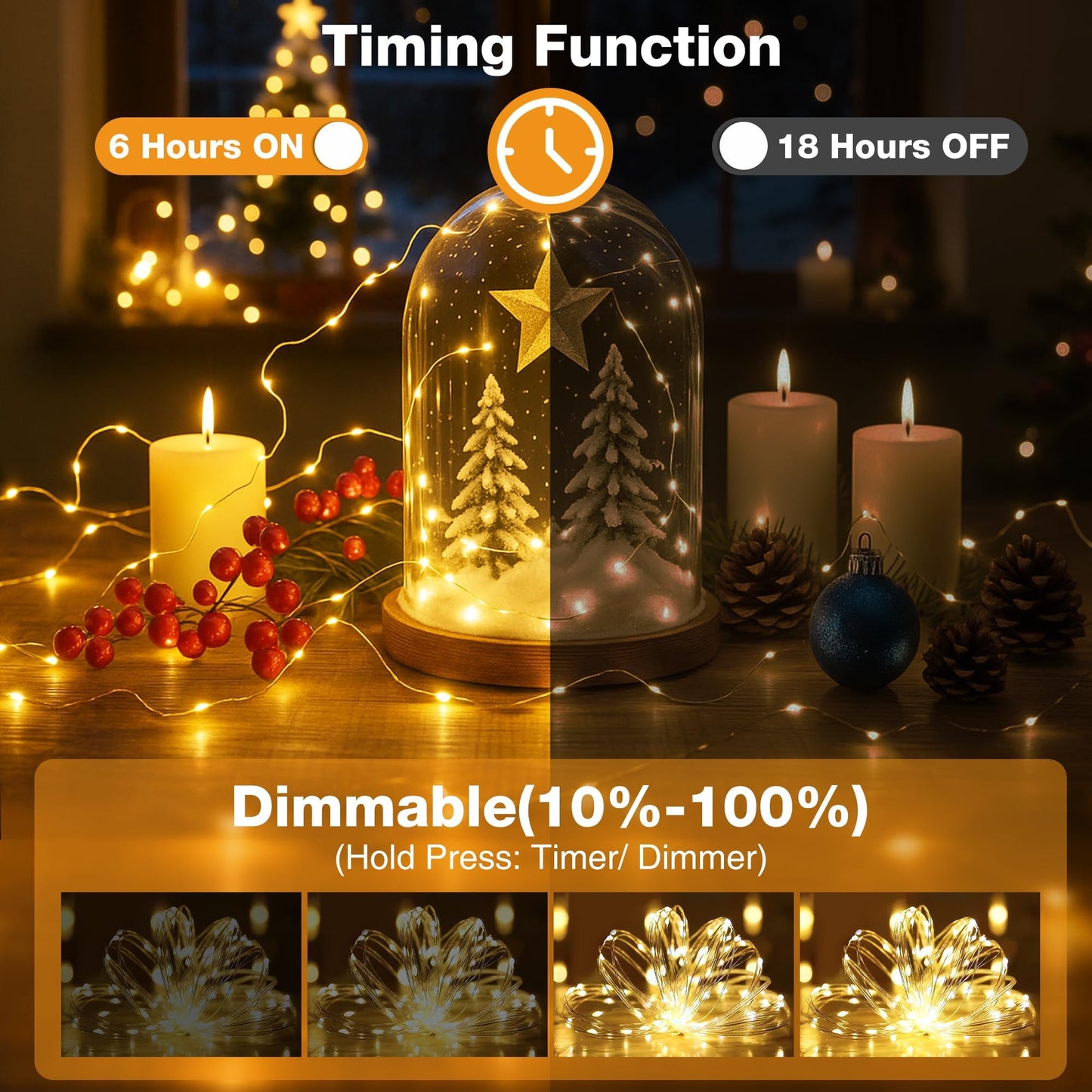 Fairdeer 16FT 50 LED Fairy Lights Battery Operated with Timer, 8 Modes USB Mini Twinkle Light, Small String Lights for Tree Wreath Vase Bedroom DIY Holiday Wedding Mothers Day Decorations-Warm White