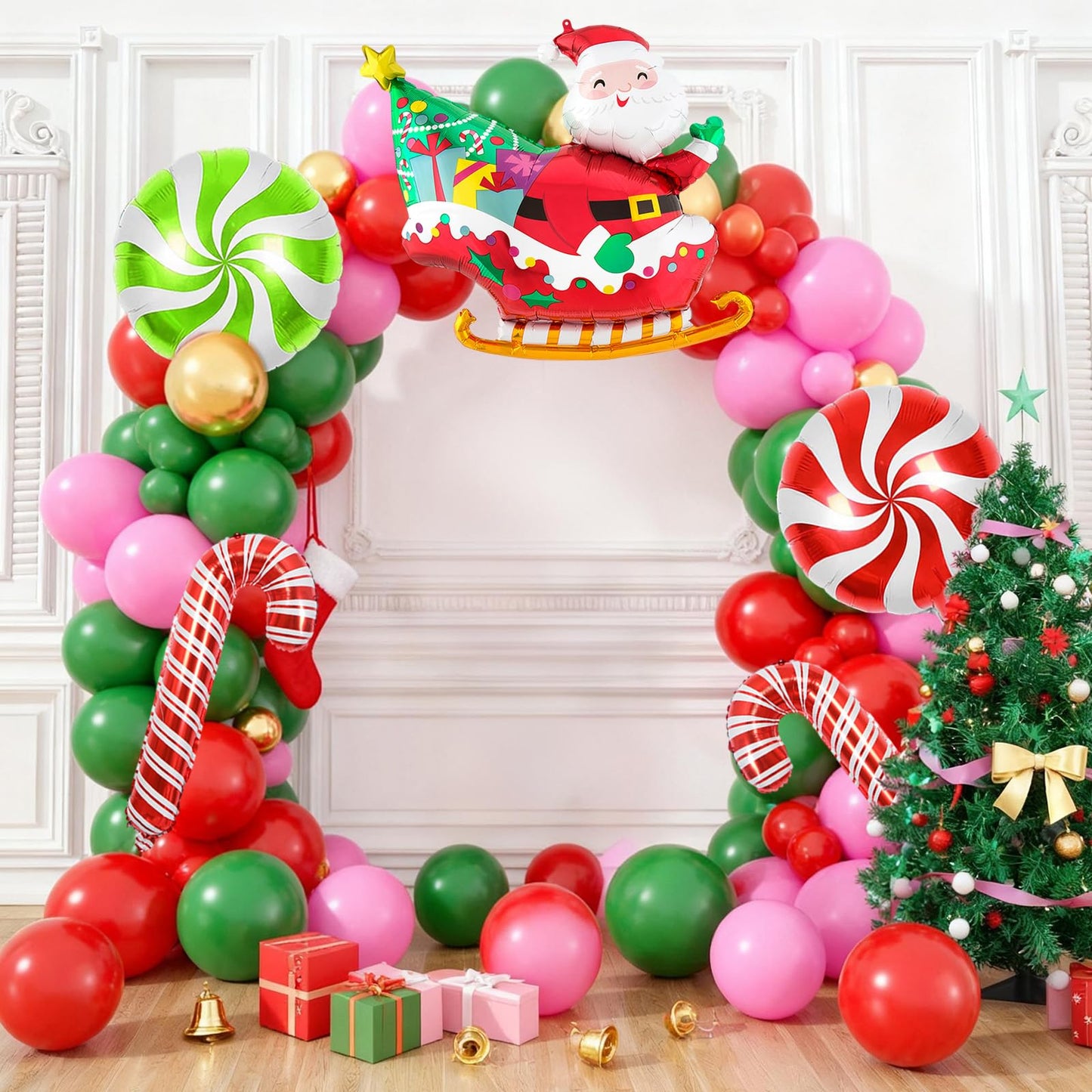 Biapian Christmas Balloons Decorations, Large Santa Claus Balloons Foil Red Green Windmill Candy Cane Balloon Helium for s Christmas Baby Shower Holiday Xmas New Year Birthday Party Decorations