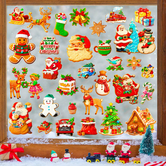 Christmas Window Clings,9 Sheets Christmas Party Window Clings Decoration, Decals for Glass Windom Indoor and Outdoor Home Decor, Santa Claus,Snowman