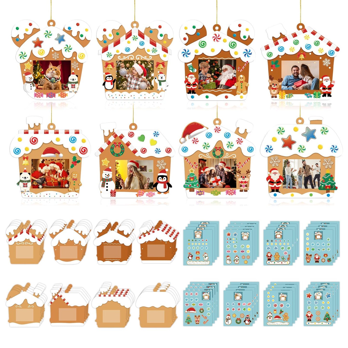 KOYILTD 32 Sets Christmas DIY Picture Frame Crafts Gingerbread Hanging Ornaments Kits for Christmas Tree Funny Christmas Picture Frame Kits Home Class Party Game Activities (Candy 1)