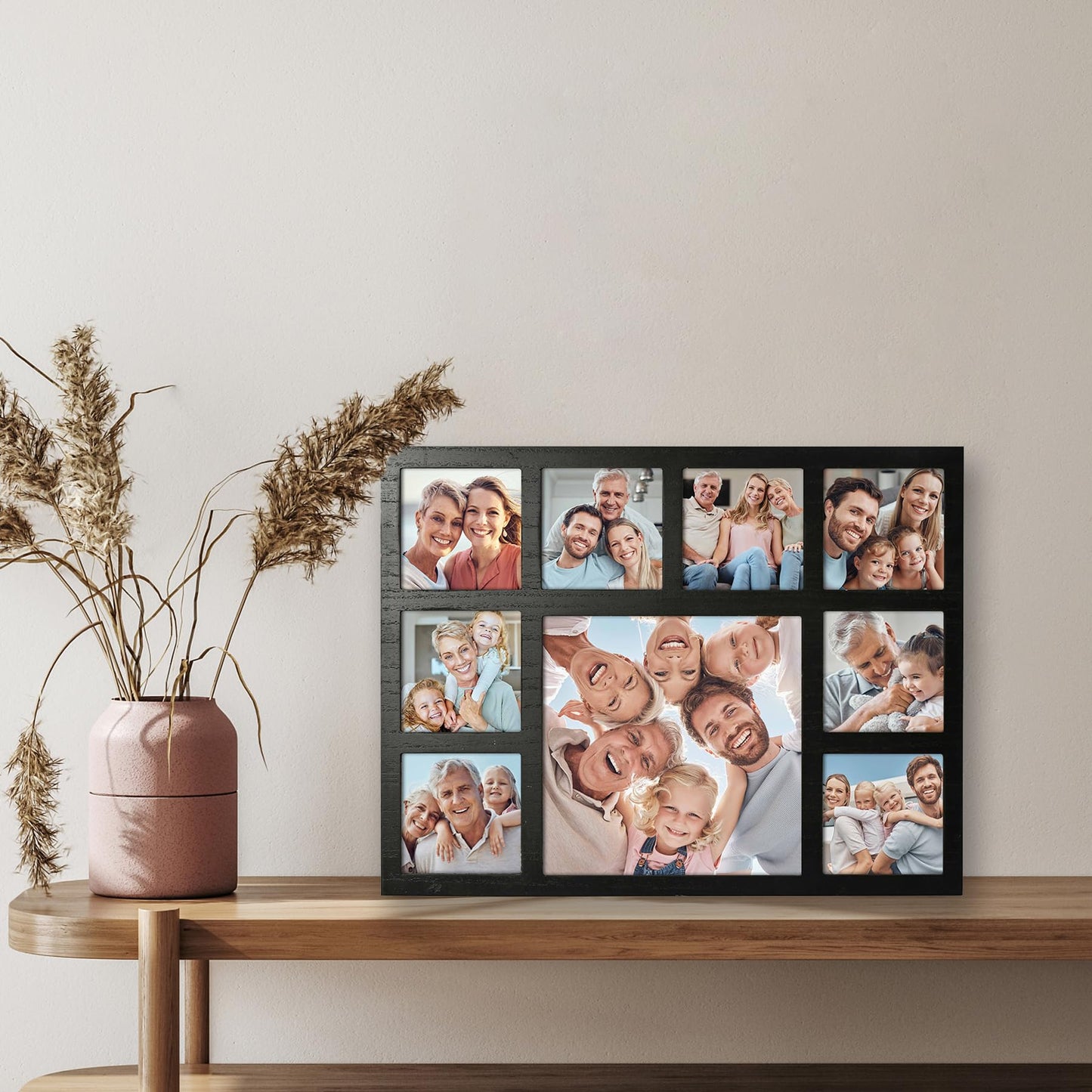 MONT PLEASANT Picture Frame Collage Family Photos Display 4x4 and 8X8-9 Openings Collage Picture Frame for Wall for Tabletop Stand Black Picture Frames Set for Home Decor Family Gifts