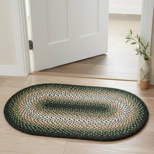 Oval Rug 2' X 3' Green Braided Rugs - 2X3 Braided Rug for Farmhouse Kitchens, Bathroom and Entryways - Cotton Braided Mat for Home Decor - Rich Colors - Soft Texture