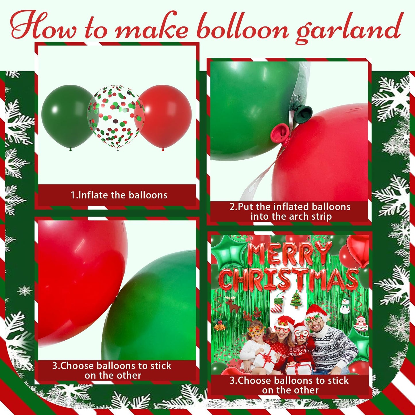 Red Green Christmas Decorations with Green Fringe Curtains, Heart Stars Confetti Balloon, Merry Christma Foil Balloons, christmas Glasses Frames and Hanging Swirls for Xmas Party Supplies