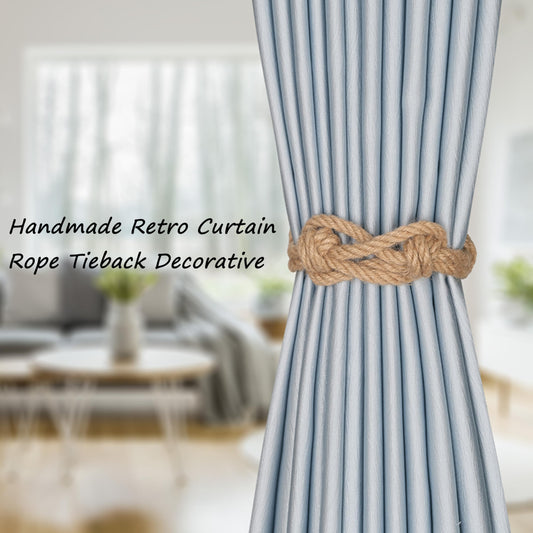 BEL AVENIR 2 Pack Jute Boho Curtain Tiebacks Rope - Handmade Retro Curtain Rope Tie Back Decorative Curtain Holdbacks with Ball