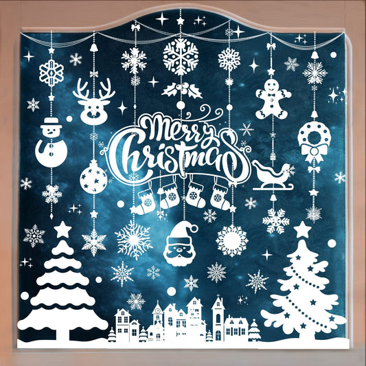 MISS FANTASY Christmas Window Clings Decorations, 10 Sheets Merry Christmas Scene Window Stickers for Glass Window Snowflakes Decals White Winter Snow Scene Xmas Decorations for Home Indoor