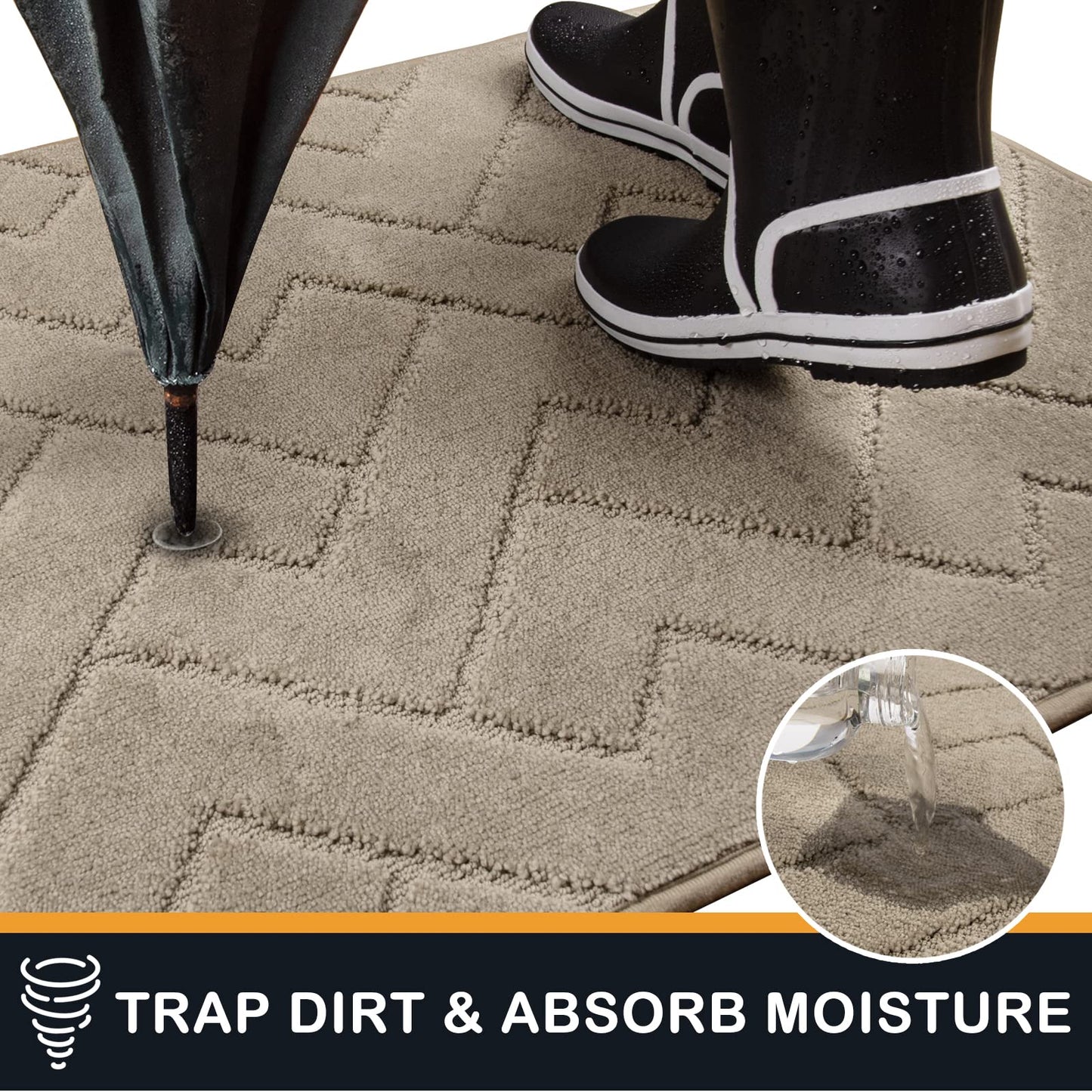 PURRUGS Dirt Trapping Door Mat 24" x 35.5", Non-Slip Machine Washable Entry Rug, Dog Doormat, Indoor Front Door Mat, Super Absorbent Entryway Rug for Muddy Shoes & Paws, Taupe