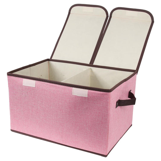 Tcbelosion Foldable Fabric Storage Box, 16.5 x 11.8 x 9.8 inches (L x W x H), with Double-Lid & Dividers, Large Organizer for Home, Closet, Office(Pink)
