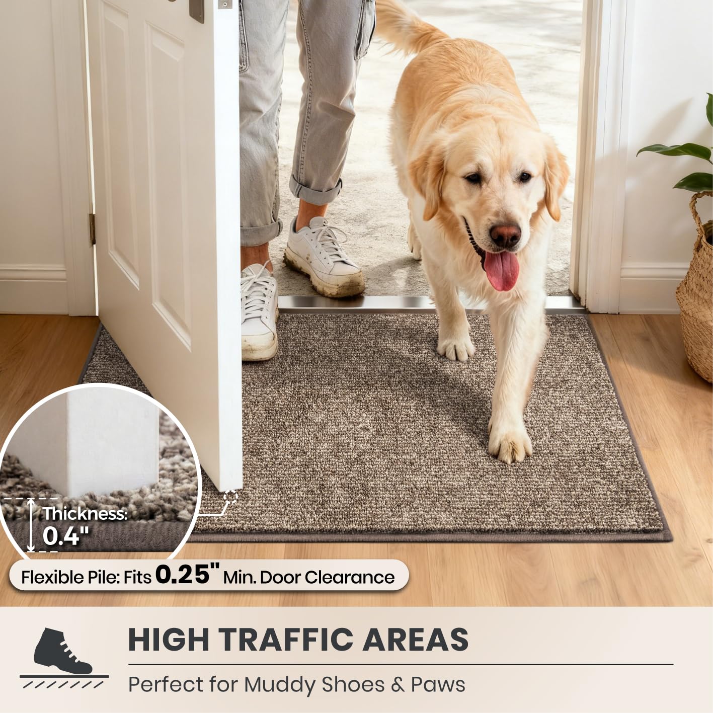 PURRUGS Dirt Trapping Door Mat 20" x 31.5", Non-Slip Machine Washable Entry Rug, Entrance Mat, Indoor Front Door Mat, Super Absorbent Entryway Rug for Muddy Shoes & Paws, Heathered Beige
