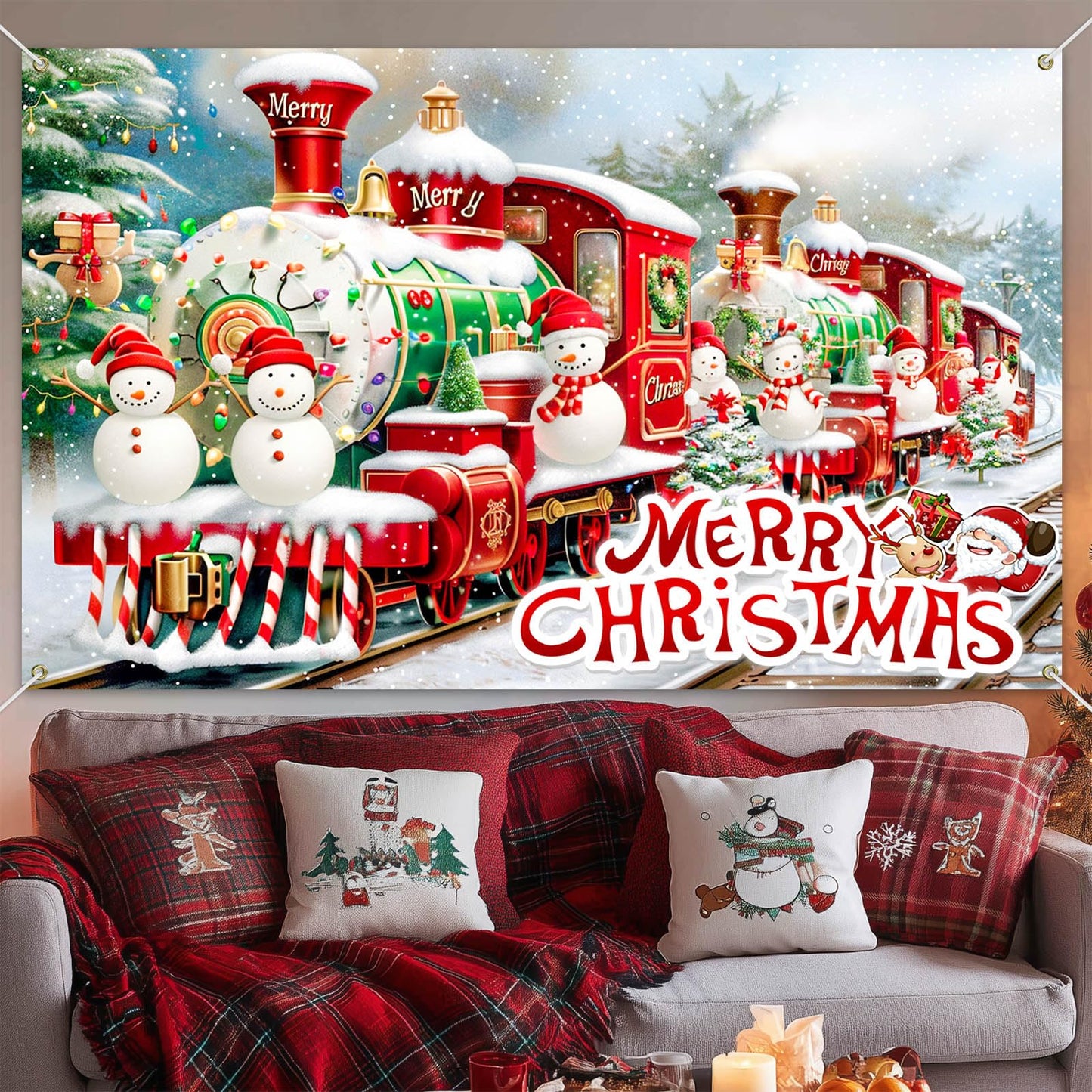 BlissYard Christmas Backdrop Photography Background Train Snowman 71x43 Inch Winter Holiday Season Family Party Birthday Glitter Merry Xmas Decoration Photo Booth Prop