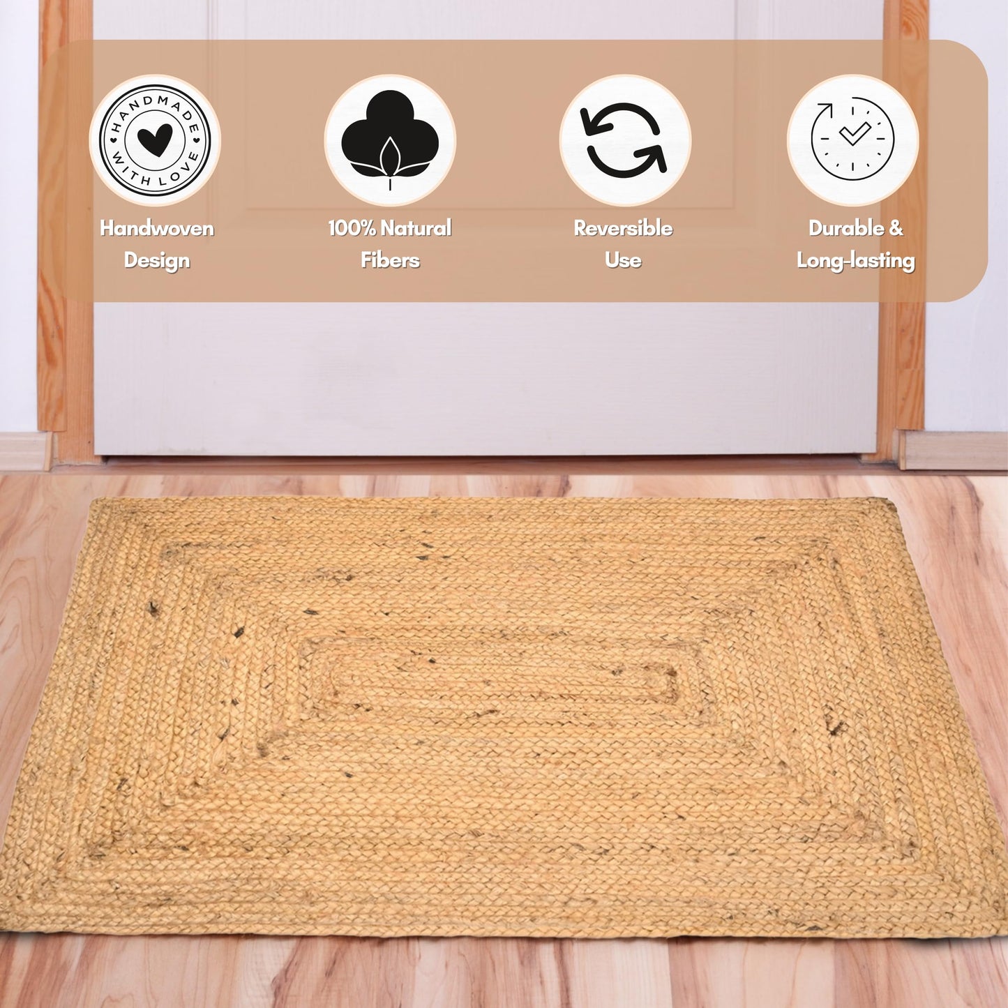 INDIAN ARTISTIC Jute Cotton Rag Rug 2X3 ft | Hand Woven & Reversible | Living Room | Kitchen | Jute Burlap Cotton 24x36 inch | Rustic Look | Natural Look | Runner 2 * 3 Feet