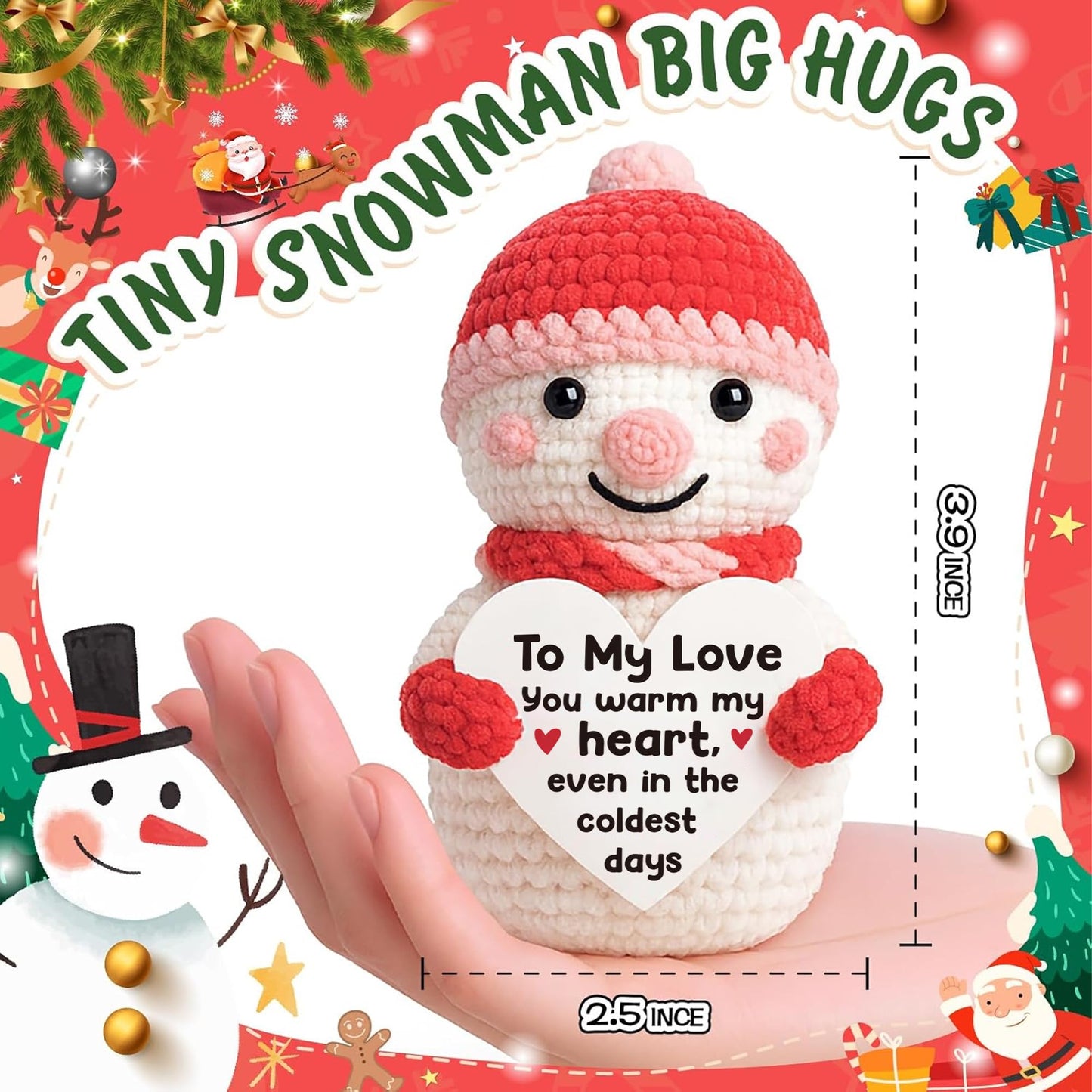Touodo Handmade Crochet Snowman Doll with Gift Card – Cute Winter Holiday Plush Toy for Loved One, Friend, Boyfriend, Girlfriend, Wife, Husband