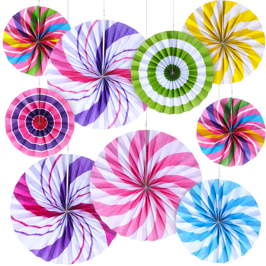 Outus Hanging Paper Fans Decorations Candy Party Classroom Decoration Colorful Peppermint Candy Paper Fan Ceiling Wall Garland for Candyland Themed Birthday Party Supplies(27 Pcs,Classic)