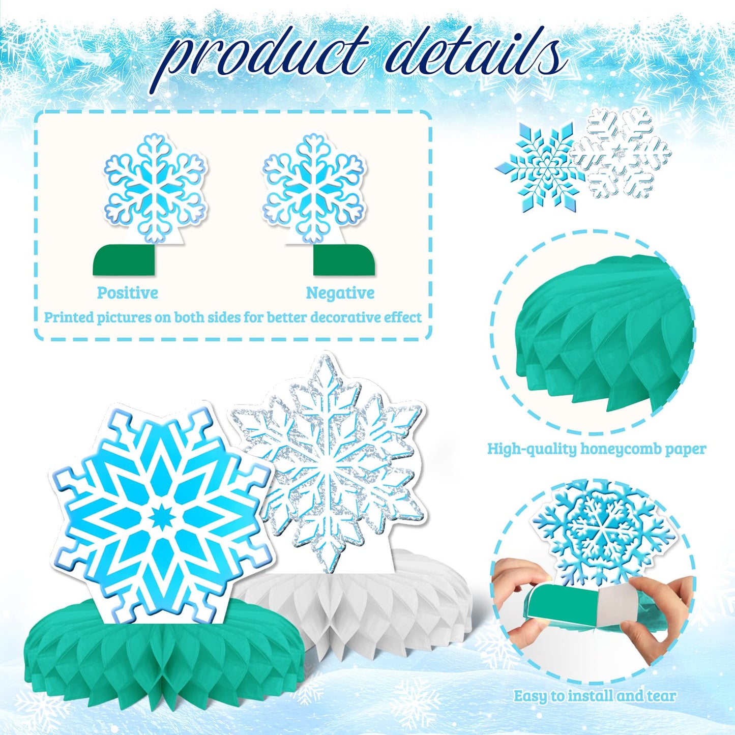 KSKSPE Winter Snow Theme Party Decorations, 9 PCS Honeycomb Centerpieces for Tables, 3D Winter Snow Theme Party Decor Supplies, Boys & Girls