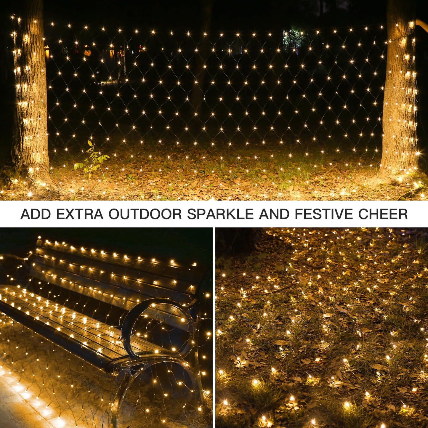 suddus 360 LED Christmas Net Light, Net Lights Outdoor,12ft x 5ft Bush Lights Outdoor Waterproof Connectable Green Wire for Bushes, Lamn, Trees, Christmas Decoration, Warm White