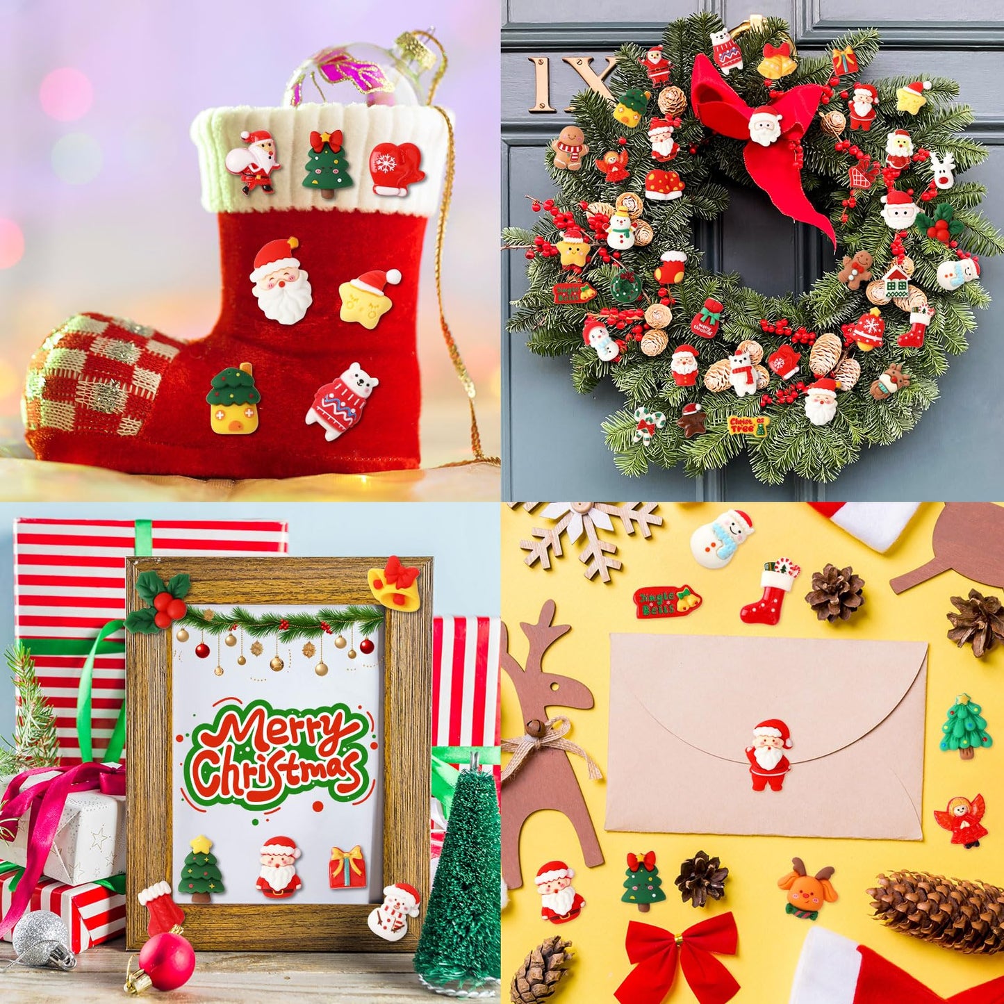 DTOFOOT 60 Pcs Mini Christmas Resin Charms，60 Styles Miniature Ornaments Flatback Resin Charms Beads for Scrapbook Phone Cases Hair Clips DIY Christmas Craft Supplies