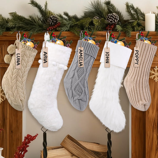 Teeanzo 5 Packs Brown Christmas Knitted Hanging Stockings,Xmas Large Farmhouse Rustic Neutral Cable Knit Personal Stockings Decorations for Christmas Tree Fireplace Family Holiday Party Decor