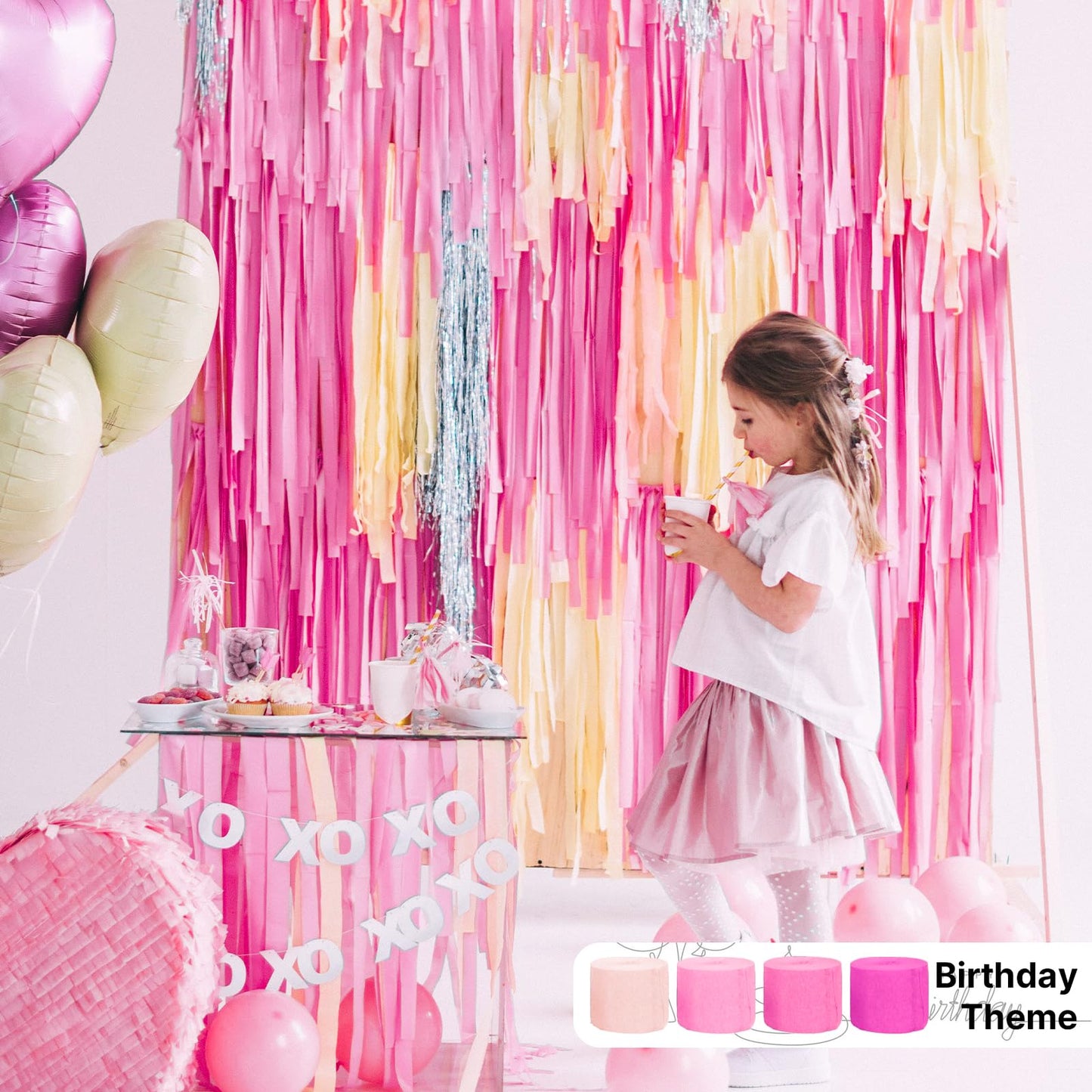 PartyWoo Pink Crepe Paper Streamers 6pcs 492ft Pack of Light Baby Pastel Hot Pink Crepe Paper Streamers for Birthday Gender Reveal Baby Shower Graduation Wedding Bachelorette Party Decorations