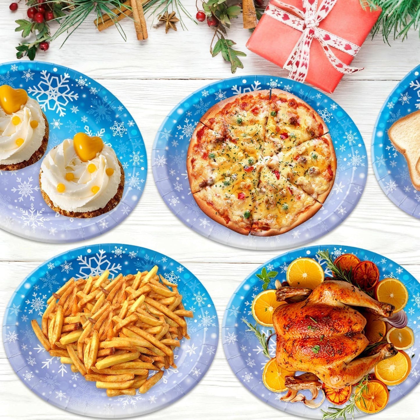 OuMuaMua 50Pcs Large Christmas Paper Plates, 12" Large Purple Blue Snowflake Dinner Plates Heavy Duty Disposable Dinnerware Set for Xmas Winter Wonderland Holiday Party Supplies Kitchen Table Decor
