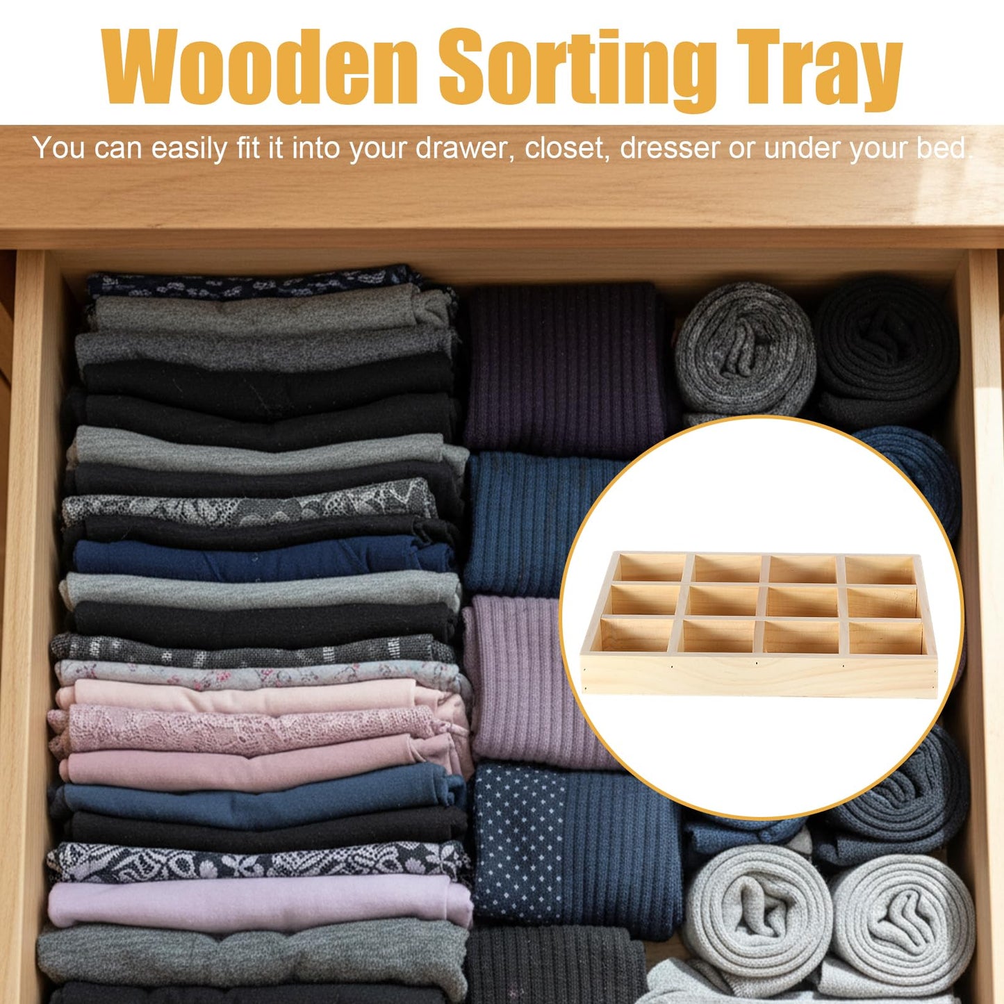 Douaowoc 2 Pack Wooden Sorting Tray Grid Display Wood Divided Organizer Rectangular Vanish Finished Section Box for Rings Earrings Necklaces Bracelets (12 Compartments, 12.9 x 9.1 x 1.55 Inch)