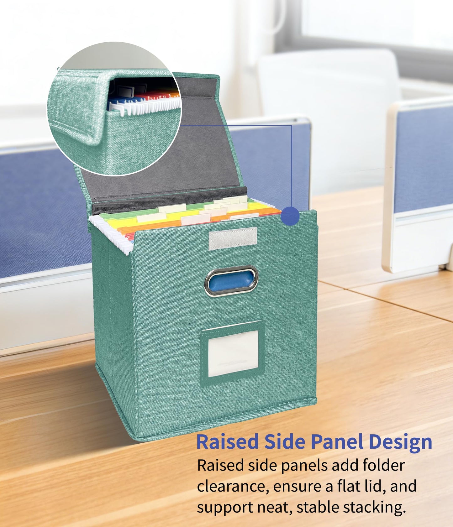 ComfortKeeper 2 Pack Hanging File Folder Box with Lid, Durable Letter Size Filing Storage Box, Sturdy File Holder with Cardboard Support PVC Rails for Office Home Organizer, Green