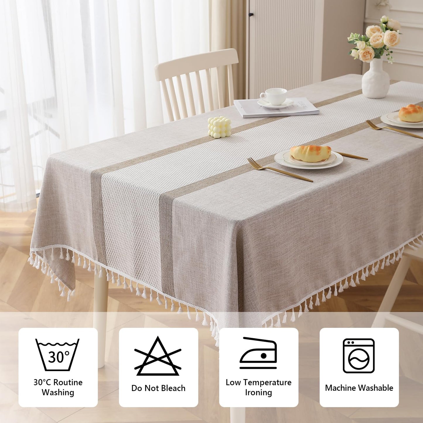 Deep Dream Table Cloth Rectangle Table, Rustic Waterproof Cotton Linen Tablecloths, Wrinkle Free Farmhouse Style TableCloths for Parties, Kitchen Dining, Holiday, 55" X 70", 4-6 Seats