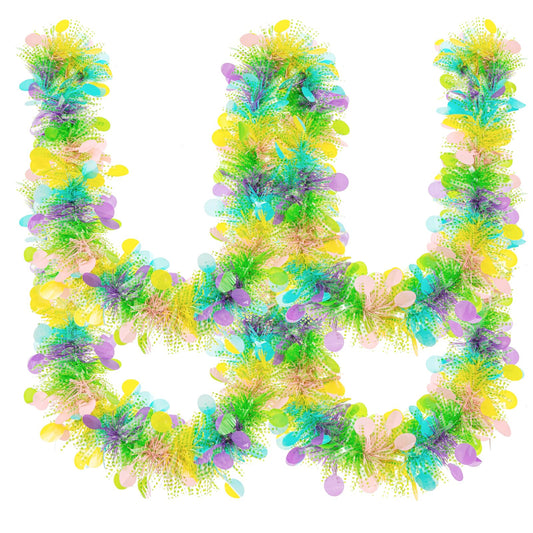 Gloreyan 33FT Easter Tinsel Garland Colorful Easter Egg Metallic Twist Tinsel Garland with Confetti Spring Hanging Garland Decoartion for Easter Tree Door Stair Mantle Party Supplies