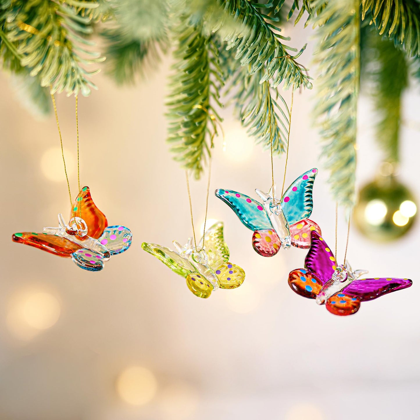 Set of 4 Crystal Butterfly Hanging Ornament 1.7in Glass Butterflies Ornaments Gifts for Women