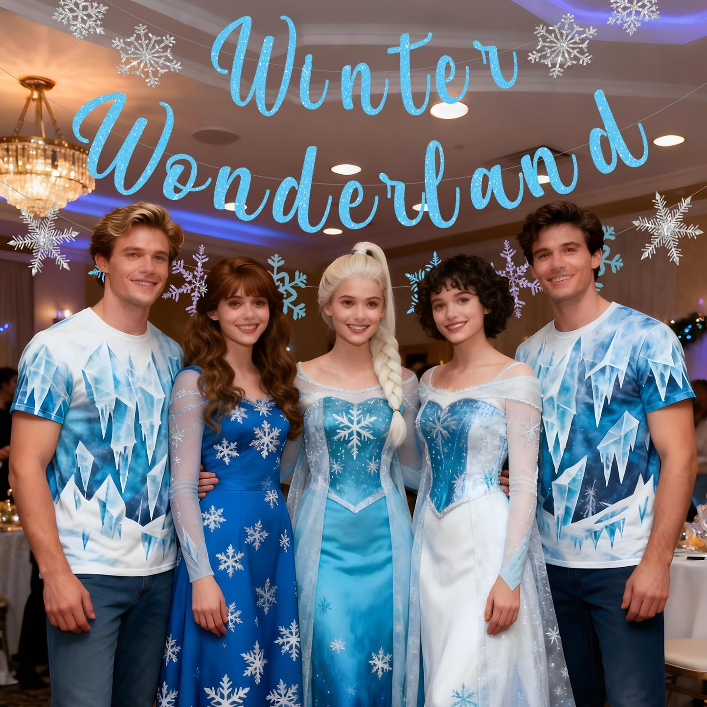 Pre-Strung Winter Wonderland Banner Glitter Snowflake Garland Christmas Decoration Banner for Home Wall Mantle Decor Winter Holiday New Year Party Supplies (Blue)