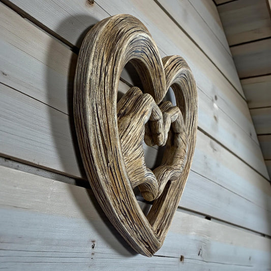 Top Brass Heart Hands Wall Decor – Romantic Resin Heart Sculpture, 8 1/8" x 8 1/8” – Symbolic Love Wall Art with Sawtooth Hanger – Wood Grain, Matte Black, Rustic Bronze, Antique Silver Finish (Wood Grain)
