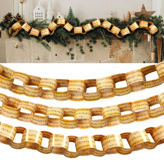 AmazingSpark 300 Pcs Christmas Paper Chains Strips Vintage Christmas Paper Chains Garland Music Note Craft Festive Papers Craft with Double Sided Tapes for Xmas Tree Decoration