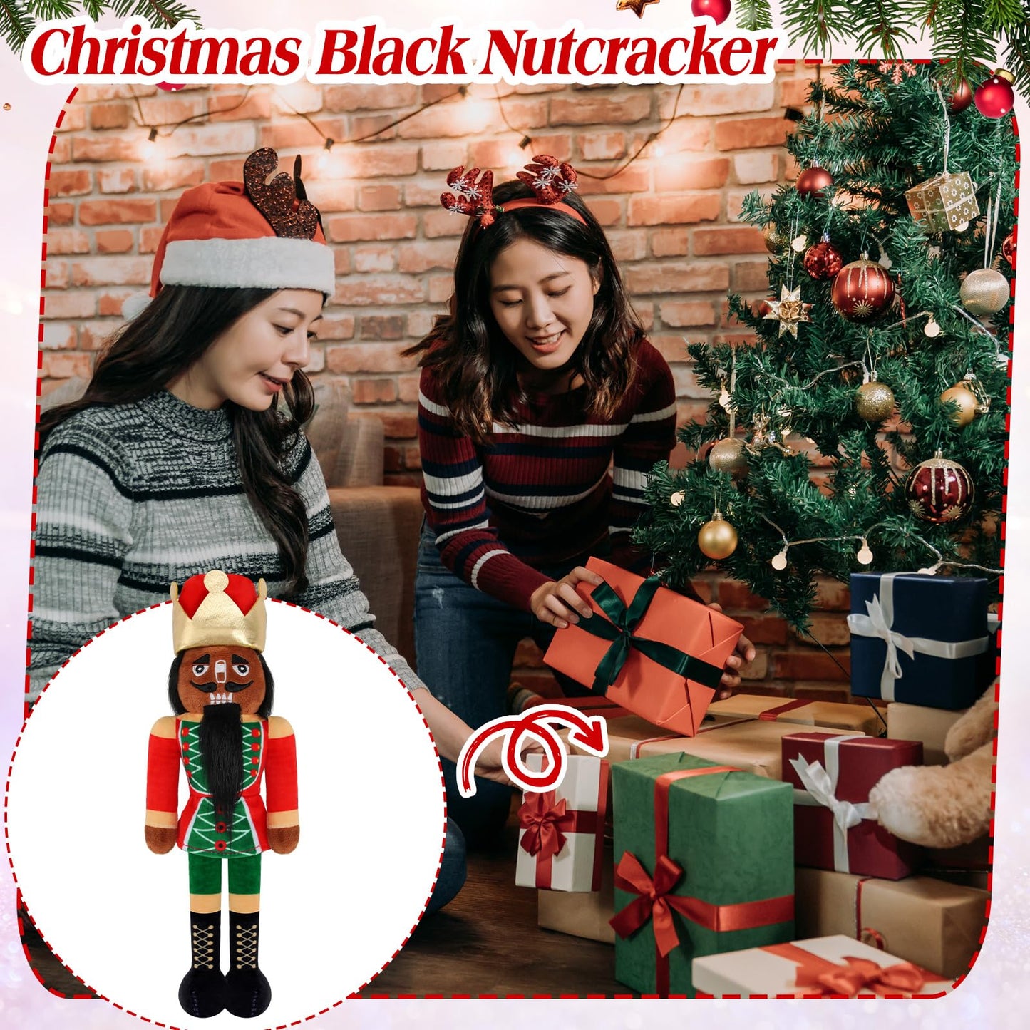 Lunmon 12 Inch Black Nutcracker Stuffed Plush Doll African American Nutcracker Christmas Decorations for Christmas Xmas Holiday Gifts Home Office Table Mantel Centerpieces Party Supplies