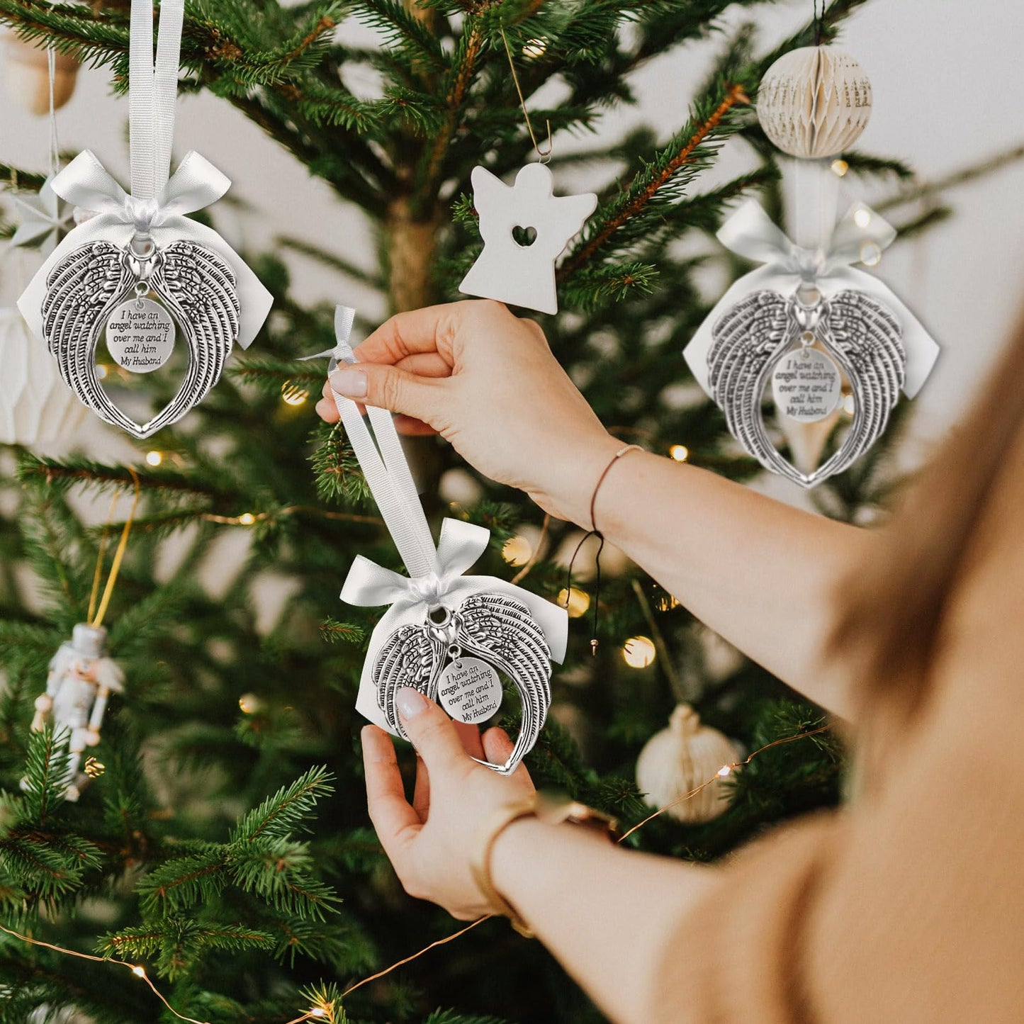Angel Wings Memorial Christmas Ornament for Holiday Decorations in Loving Memory of Loved One Gifts for Who Loss of Grandma Sympathy Keepsake Charm