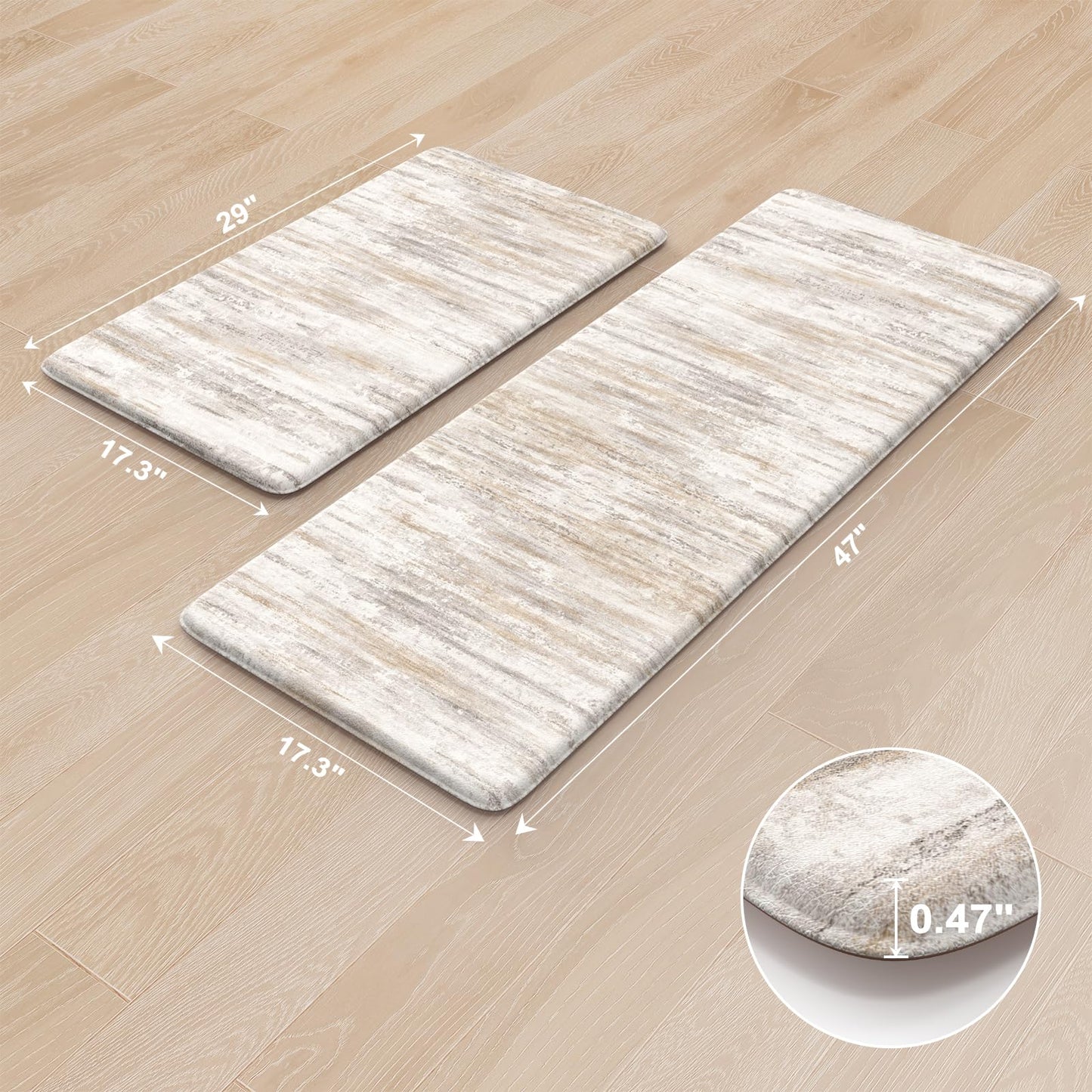 KIMODE Anti Fatigue Kitchen Mats for Floor 2 Piece, Cushioned Abstract Kitchen Rugs,Memory Foam Kitchen Floor Mats, Standing Desk Mats for Laundry, Office, Sink Light Brown Multi 17"x47"+17"x29"