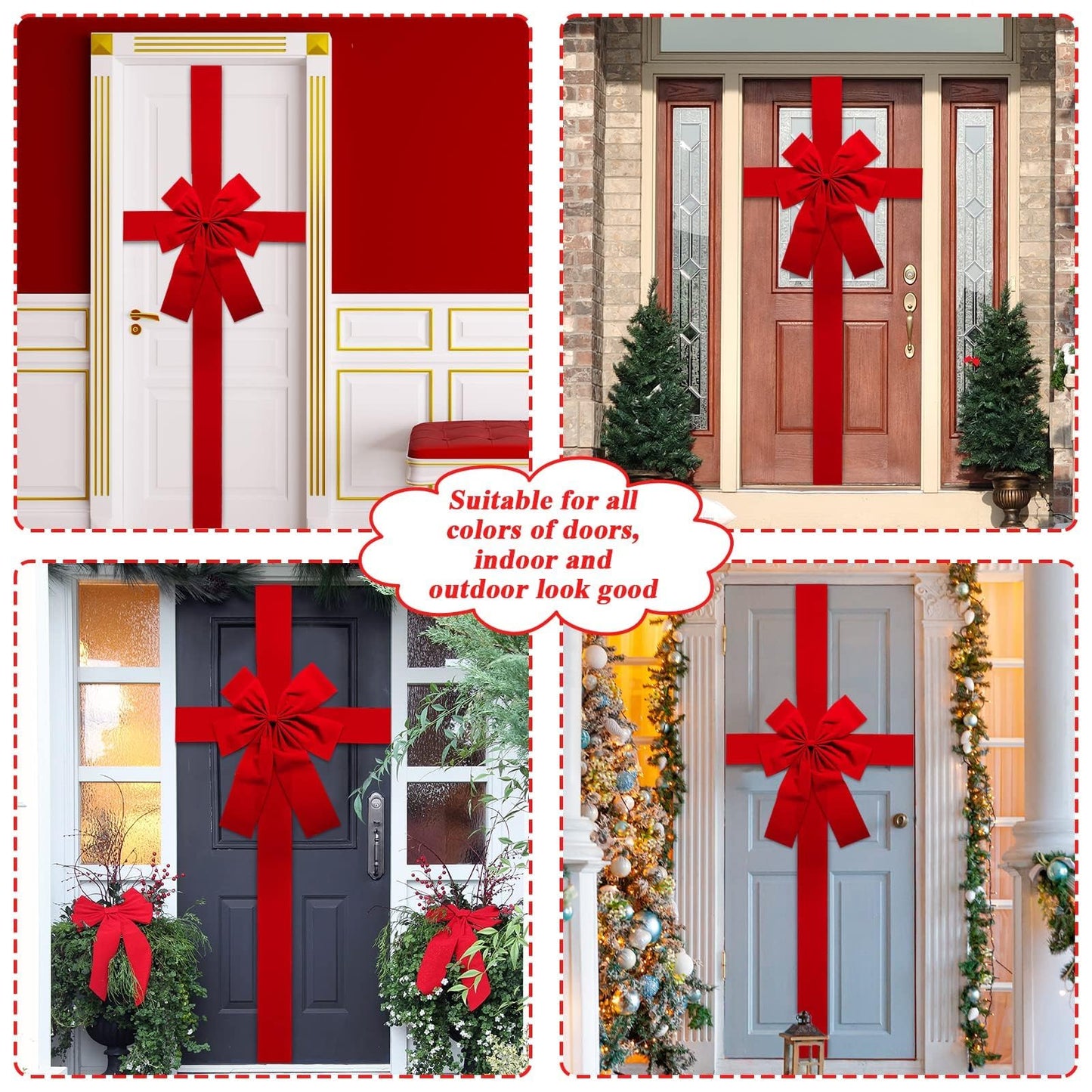gisgfim 2pcs Christmas Cabinet Door Ribbon Big Red Bow Large Door Lace Christmas Tree Bow Holiday Decorations Christmas Front Door Party Supplies