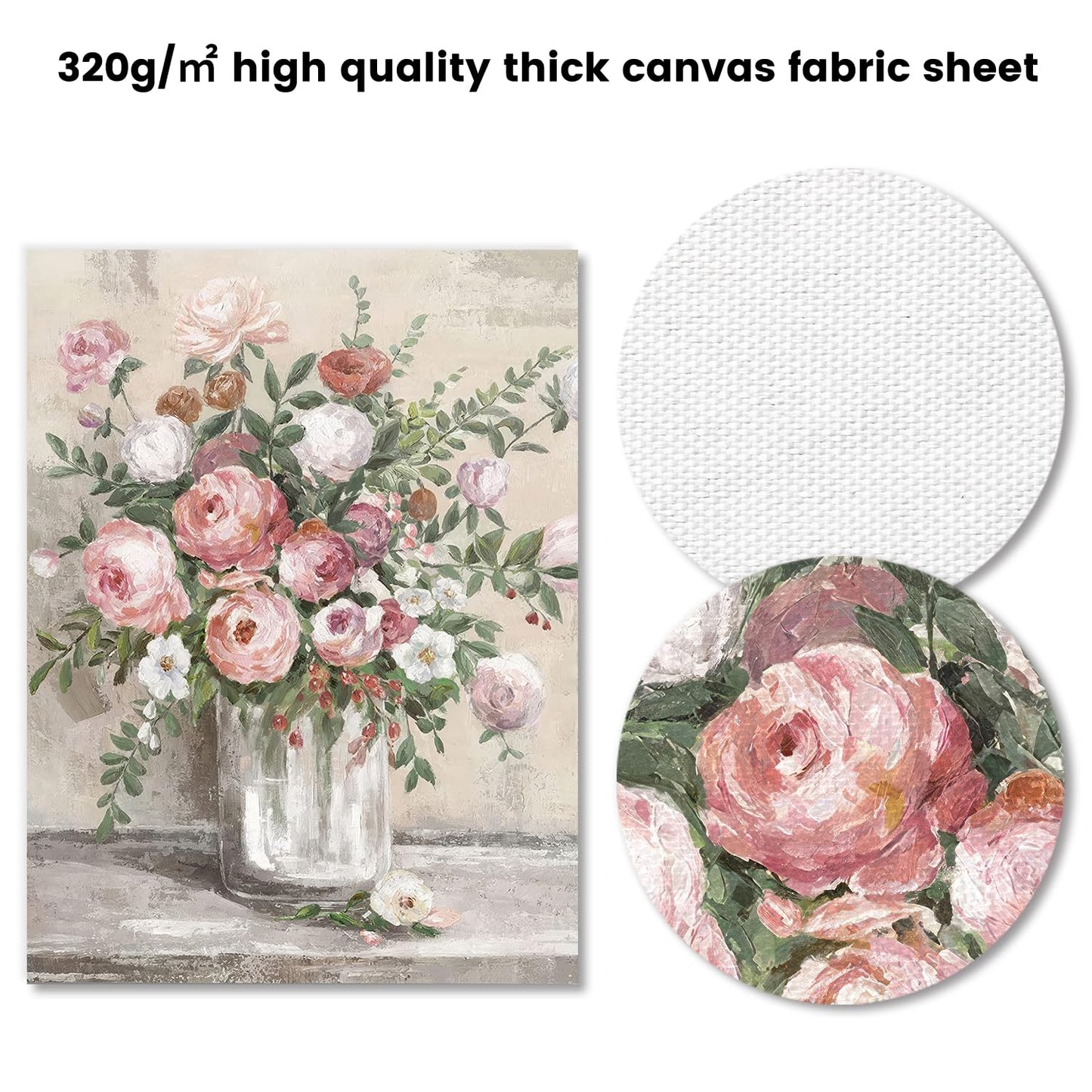 Dazzlewall Vintage Floral Canvas Wall Art Farmhouse Still Life Posters Rustic Pink and White Flower Vase Prints Botanical Oil Painting for Bathroom Bedroom Living Room 12x16in Unframed