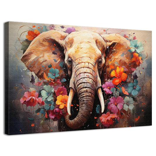 Vintage Elephant Wall Art Colorful Wildflower Elephant Wall Decor for Living Room Picture Retro Indian Animal Poster Bedroom Bathroom Neutral Wildlife Canvas Print Artwork Office Home Decoration 12x16