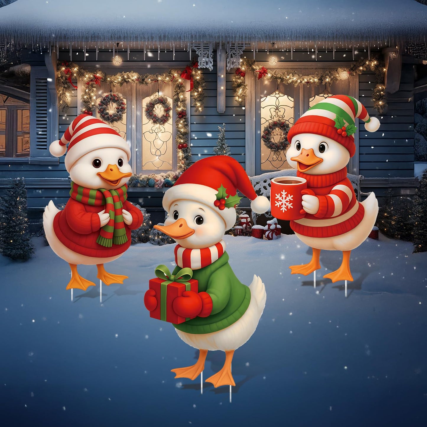 Marsui 3 Pcs Christmas Outdoor Decorations Goose Yard Sign with Stakes Christmas Yard Decorations Cute Goose Stakes Signs for Home Lawn Garden Decor Holiday Party Supplies