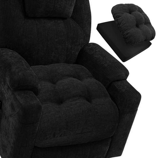 BUYUE Natural Latex Foam Support Chair Cushion for Elderly, 2-Tier Removable, 2-Faced Reversible Recliner Chair Pad Couch Armchair Seat Cushion Replacement, 20" x 20" x 5", Black