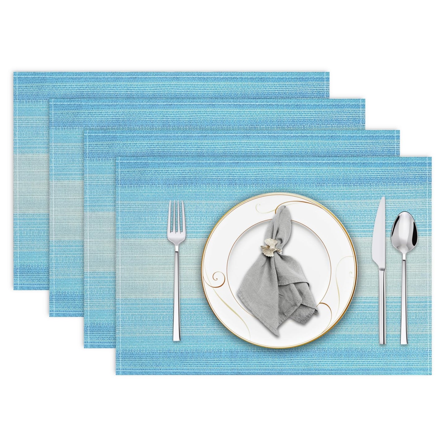 Niviy Placemats, Placemats Set of 4, 12x18 Inch Washable Place Mats Easy to Clean Heat Resistant Table Mats Wipeable Placemat for Holiday Party Kitchen Dining Table Decoration, Blue