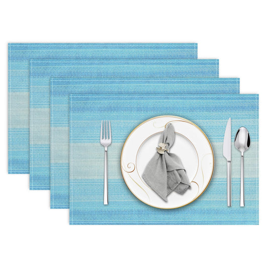 Niviy Placemats, Placemats Set of 4, 12x18 Inch Washable Place Mats Easy to Clean Heat Resistant Table Mats Wipeable Placemat for Holiday Party Kitchen Dining Table Decoration, Blue