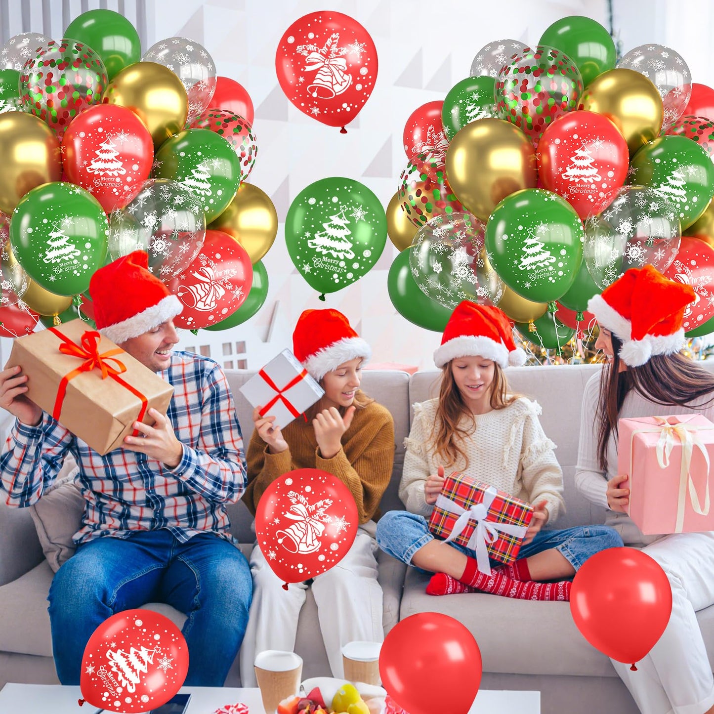 Christmas Balloons,12 Inch Red Green and Gold Christmas Tree Bell Printed Balloon,for Party Xmas Gifts School Classroom Game New Year Baby Shower Birthday Decorations