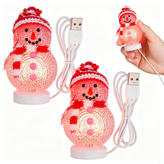 VOSCHOIX 2pcs LED Christmas Table Lights, USB Powered Light Up Snowman for Desk, 7 Colors Mini Christmas Tree Snowman Light for Xmas Party Table Centerpiece Bedroom Decor (Red)