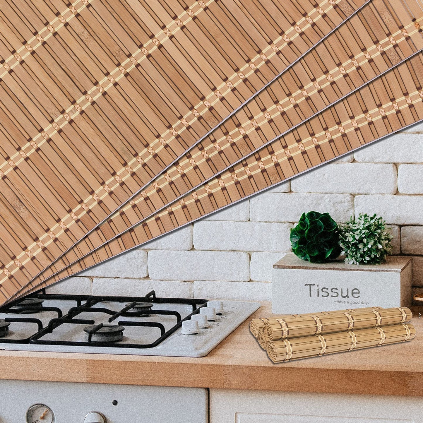 NETEHA Natural Bamboo Placemat-4 Pack- Set of Wooden Square Placemats, Suitable for Non-Slip and Resistant Bamboo Table Placemats in Restaurants and Kitchen